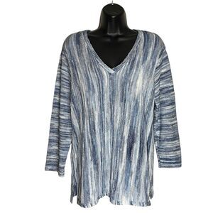 J Jill Pure Jill Sweater Womens S Blue Pullover Textured Relaxed Striped Boho
